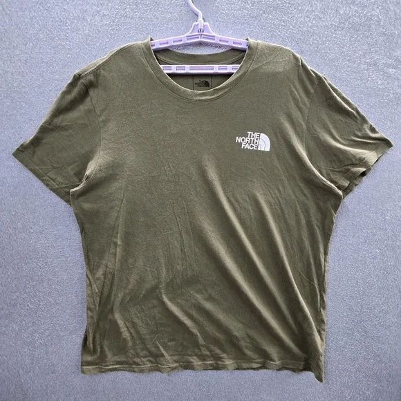 The North Face Men Shirt XXL Olive Green Logo Slogan Short Sleeve