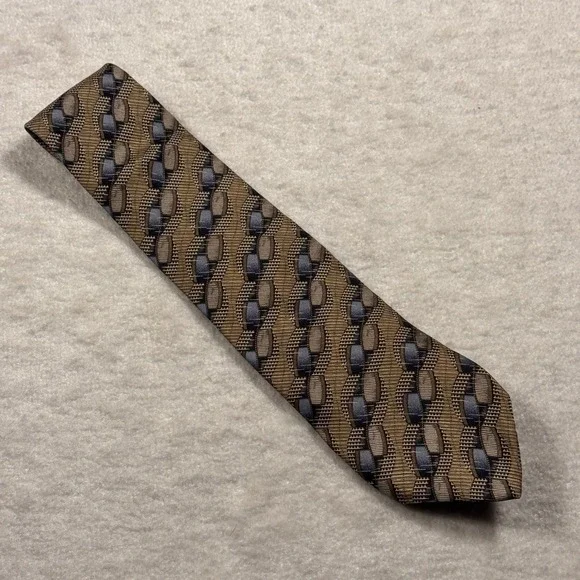 The Arrow‎ Company Men's Silk Necktie Geometric Pattern Tan Blue Formal Neckwear
