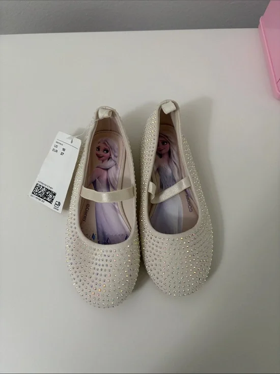 H&M Girls' Ivory/Champagne Sparkle Ballet Flats with Elsa Insole