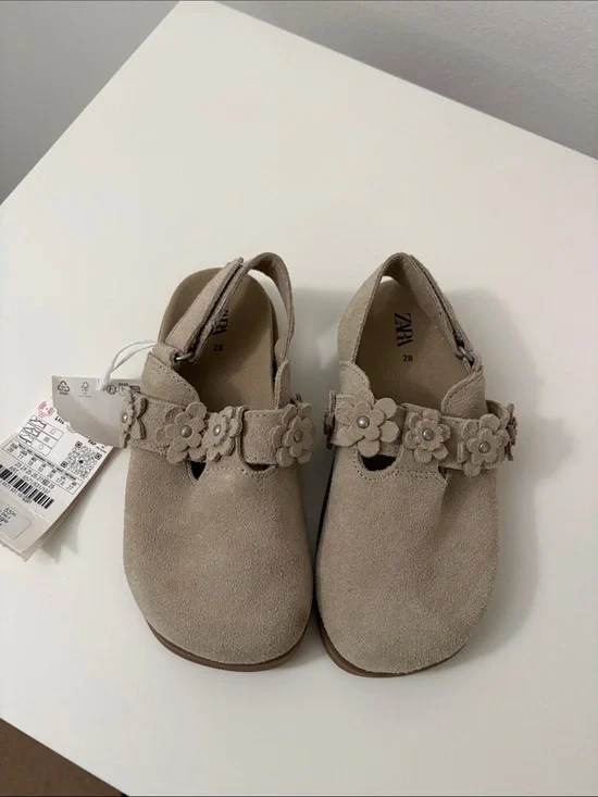 Zara Kids Taupe Suede Flower Strap Mary Janes