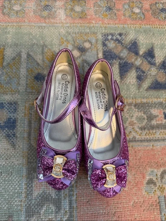 Girls Sparkle Bow Mary Jane Shoes in Purple