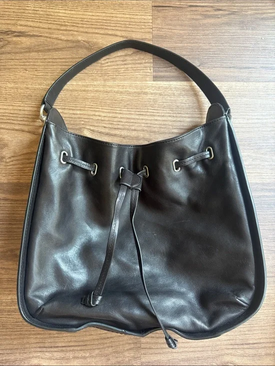 Frye Ilana Hobo Black Leather Drawstring Shoulder Bag Purse