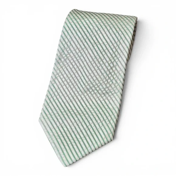 Polo Ralph Lauren Men's Italy Silk Tie Green Striped‎ Textured Preppy Necktie