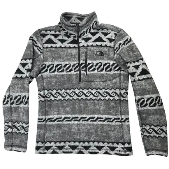 The North Face Men's Gray Aztec Tribal 1/4 Zip Fleece Pullover Sweater Top Sz S