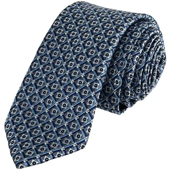 Jos. A. Bank Reserve Tie Mens Blue Silver‎ Geometric Silk Necktie 1301