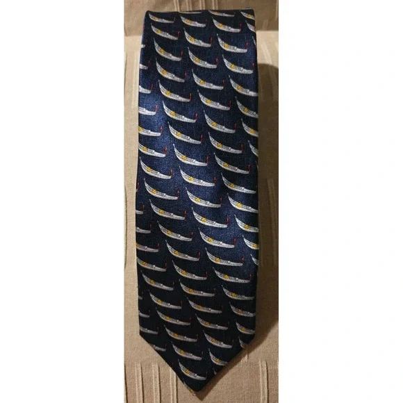 Fabris Venezia Mens Italian Necktie‎ 100% Silk Gondola Blue