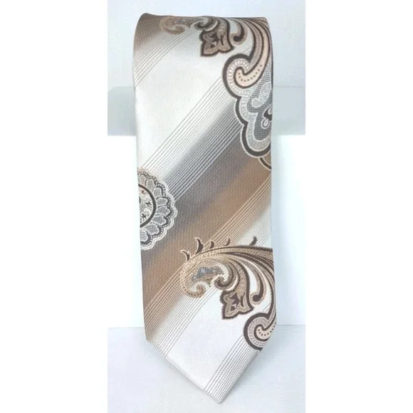 Bruno Conte by Don Jonathan Brown White Paisley 100% Microfiber Tie 3.5