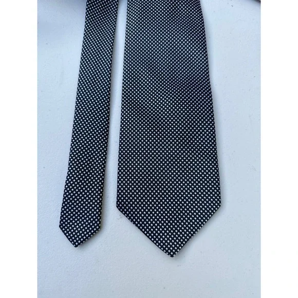 Lanvin Paris Mens Silk Tie Black White Micro Check Italy‎ Design Geometric 59