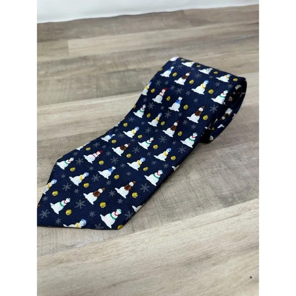 Alfanso‎ Laporta Men's Snowman Tie 100% Silk Navy Christmas Holiday 60in