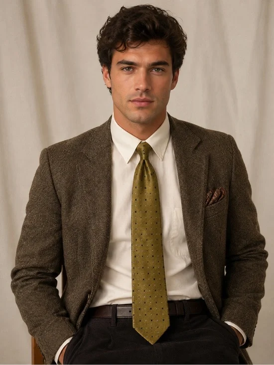 Olive Green Dot Silk Tie — Classic Men's Accessory
