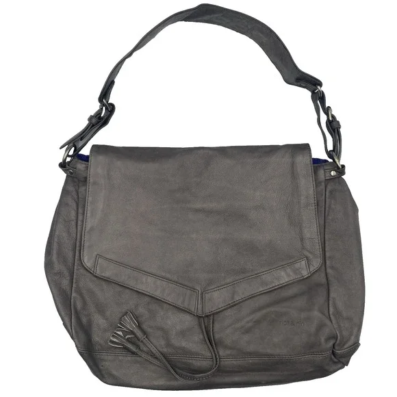 Nat & Nin Gray Shoulder Bag Purse Premium Leather Hobo Boho‎ with Dust Bag