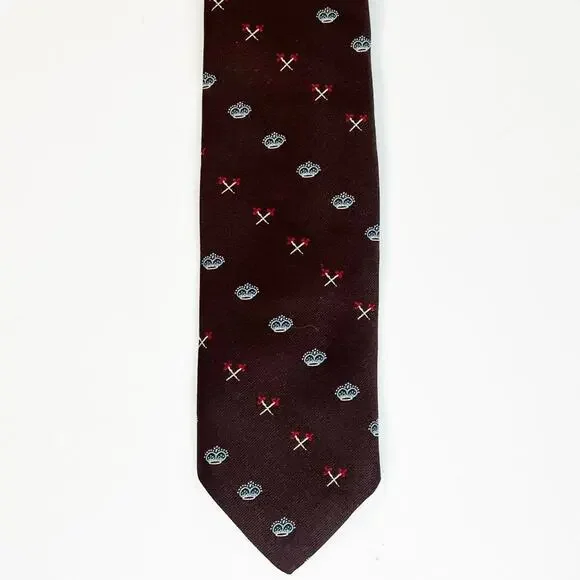 Alderman Reed Crown Print Mens Neck Tie Brown Blue Red Made in USA