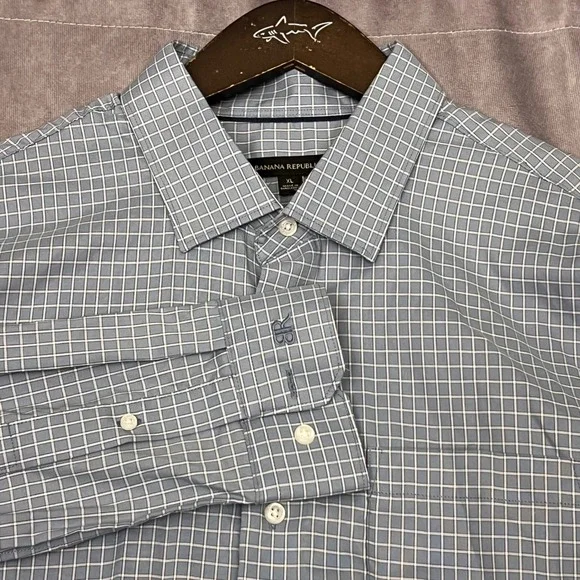Banana Republic Button Down Mens XL Blue Excellent Grid Long Sleeve Cotton Shirt
