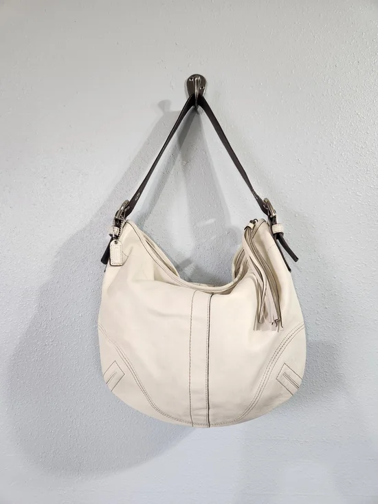 Coach Cream Leather Soho Hobo Dark Brown Strap Y2k Xl Hobo 13x11 Vintage 2005
