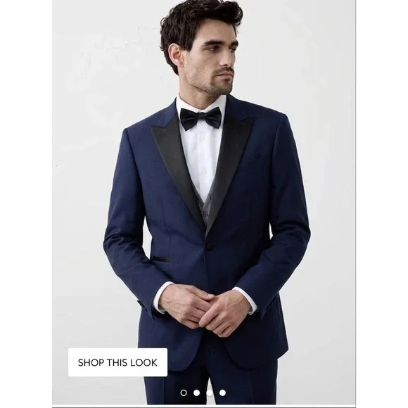 Banana Republic Mens Tailored Fit Luxe Tuxedo Suit Jacket Navy Blue 40R Blazer