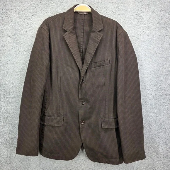 Banana Republic Brown Pinstripe Garment Dye Cotton Blazer Mens 44R Sport Coat