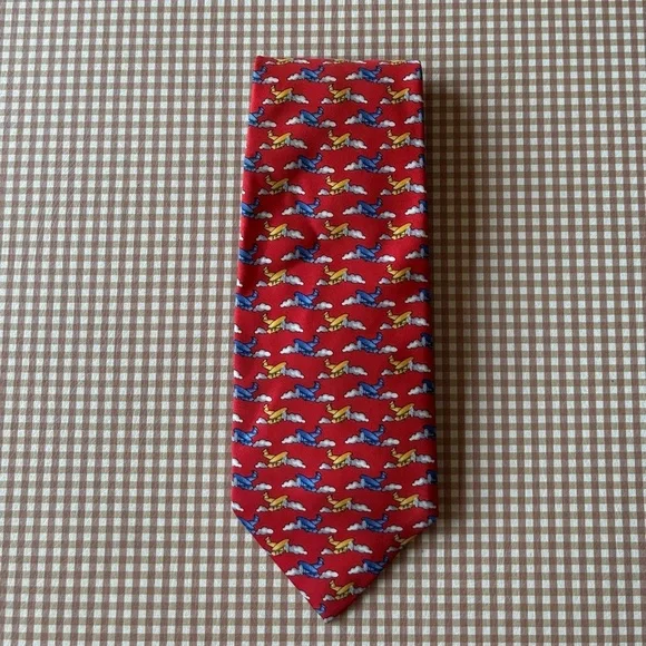 Robert Talbott Silk Print Tie - Airplanes red. Hand‎ sewn Made in USA. Classic