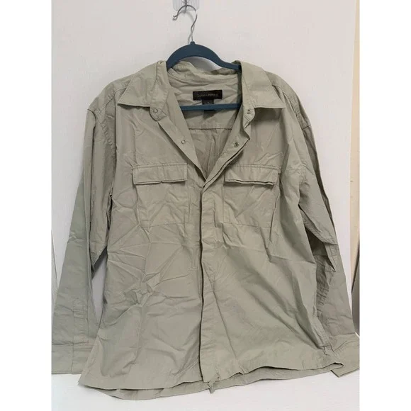 Banana Republic Mens XL Khaki Utility Shirt Snap Front Long Sleeve Cotton Nylon