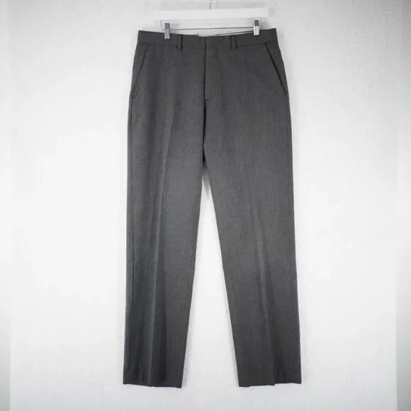 Banana‎ Republic Gray Birdseye Polyester Flat Front Mid Rise Dress Pants 33/33