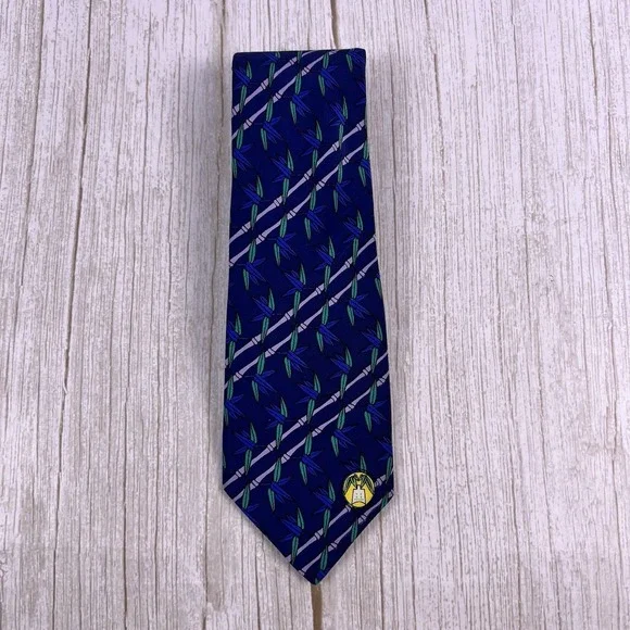 Vintage‎ Men's Silk Tie Meidon Blue & Green Colorful Plants 56in