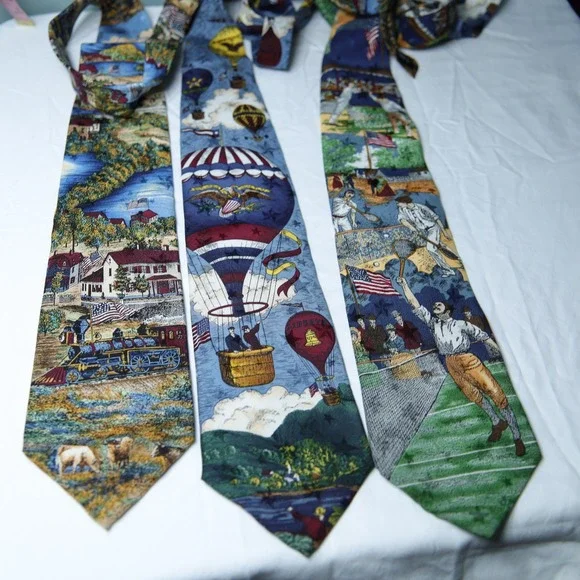Americana Series Silk Ties Train Balloon Tennis USA Lot of 3 Tango by Max Raab