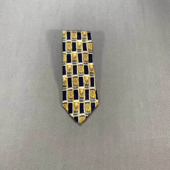 Vintage 90s Ermenegildo Zegna Mens Necktie 100%‎ Silk Navy Gold Floral Italy