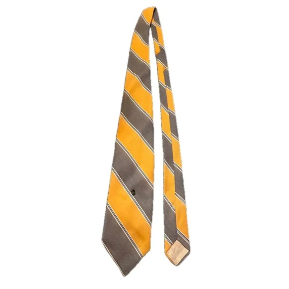 Vintage 70s De Carlo Striped Necktie Yellow Grey White Diagonal Silk Blend Tie