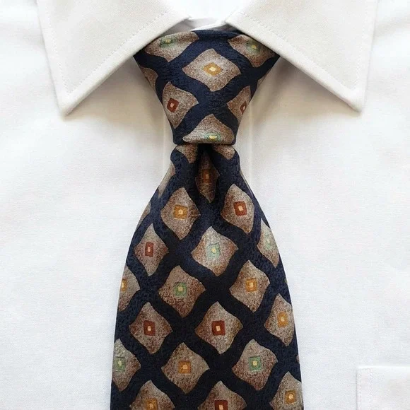 Stefano Milano Men's Silk Tie Black Geometric‎ Pattern Hand Made Italy