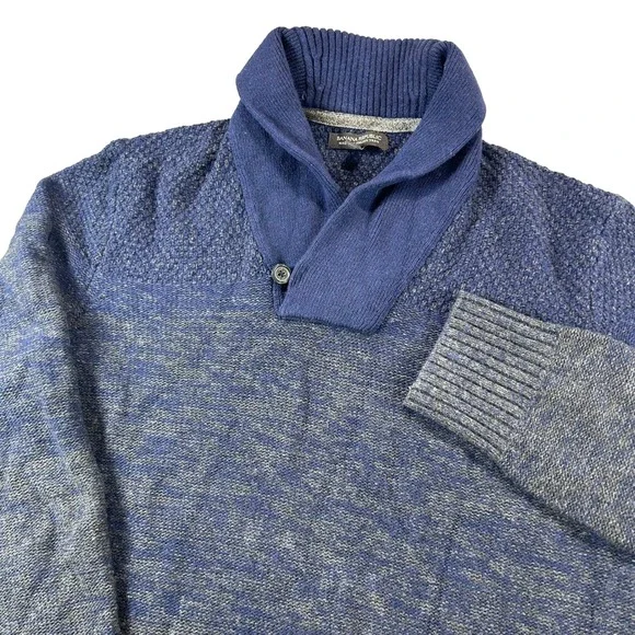 Banana Republic Shawl Collar Sweater Mens L Blue Marl Italian Yarn Pullover