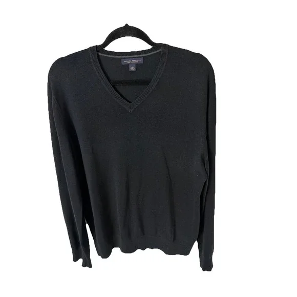 Banana Republic Mens Silk Cashmere V-Neck‎ Sweater Black Large Pullover