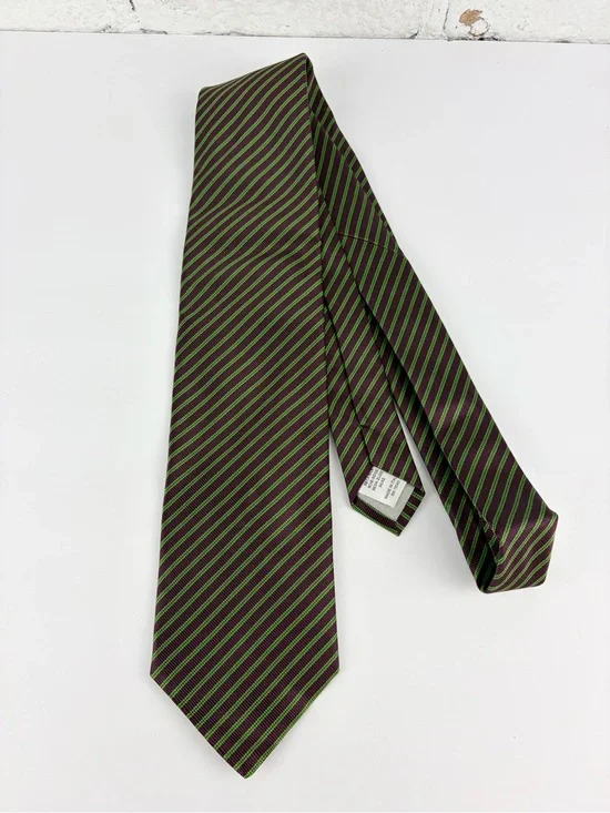 Daniel Milano Silk Pin Striped Green Brown Necktie Made Italy Neck Tie