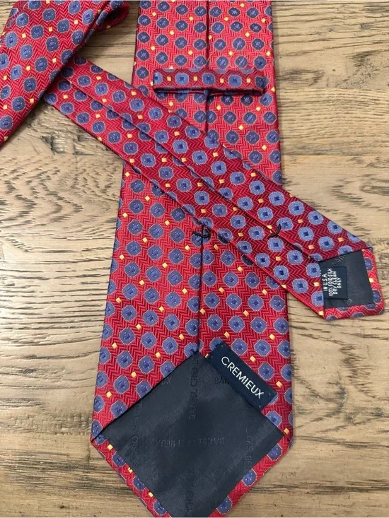 Daniel Cremieux Red Silk Geometric Pattern Tie with Blue Accents