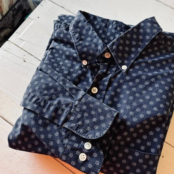 BANANA REPUBLIC Mens‎ Navy Star Print Button Down Long Sleeve Shirt Size L
