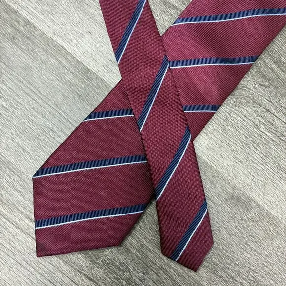 Charles Tyrwhitt 100% Silk Tie Burgundy Navy Repp Stripe London 3.25