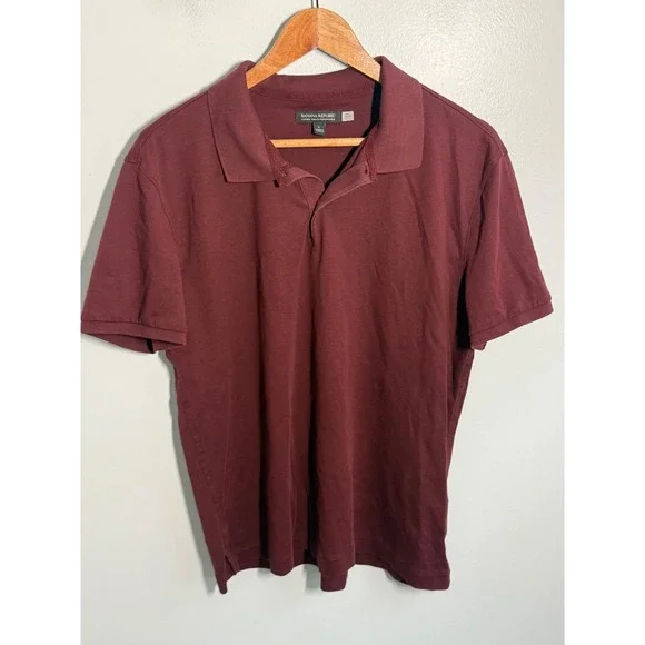 Banana Republic Mens Luxury Touch Performance Polo Shirt Burgundy Maroon Large