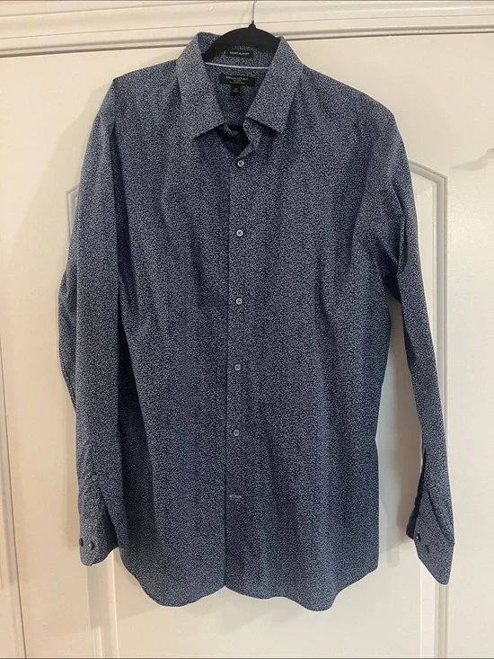 Banana Republic Blue Microprint Long-Sleeve Dress Shirt