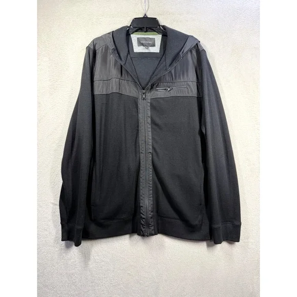Banana Republic Full Zip Hoodie Mens XL Black Mixed Media Waffle Knit Jacket
