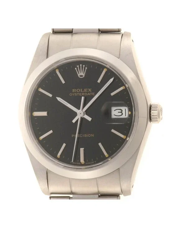 Rolex Oyster Date 34 Precision Cal Watch Stainless Steel Tritium Black Dial