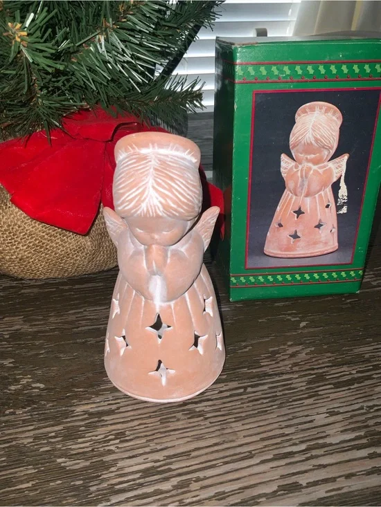 House of Lloyd Vintage Terracotta Ceramic Angel Luminary Holiday Accent 6”