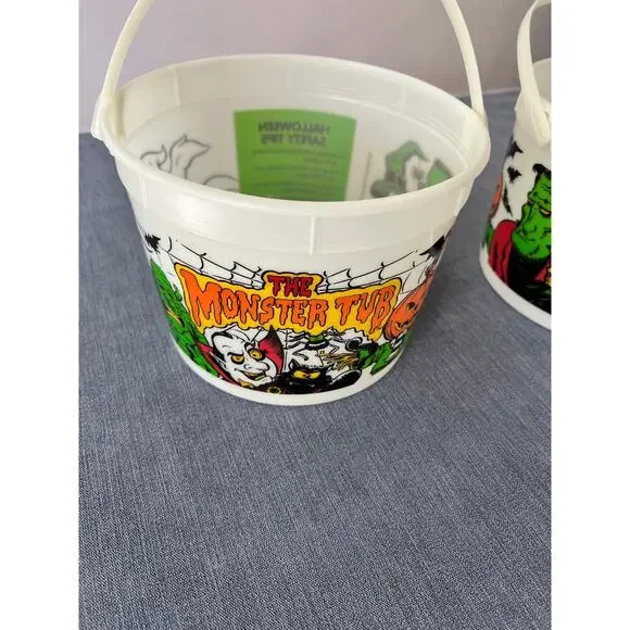 Vintage 1995 The Monster Tub Halloween Candy Buckets PMG Berry Plastics Lot 2