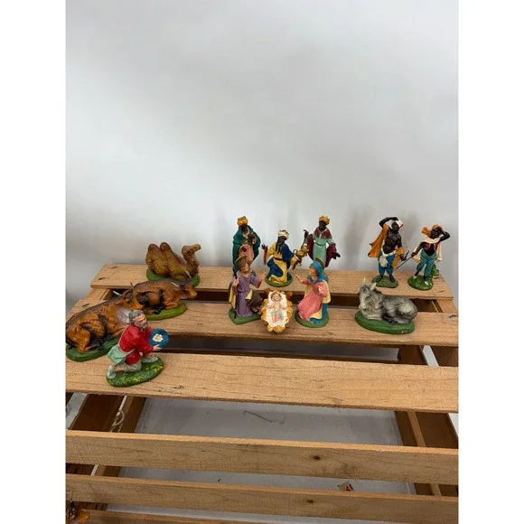 Vintage Fontanini Depose Italy Nativity Set 13 Piece Hand‎ Painted Spider Mark