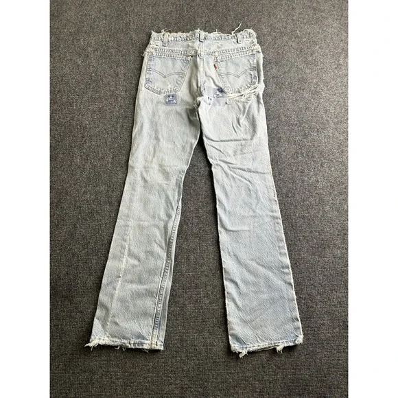 Mens 90s Levis 505 Orange Tab Distressed Custom Patchwork Jeans, Size 32x32