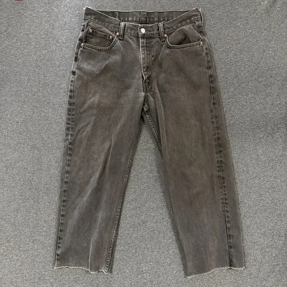 Vintage Levis 550 Relaxed Fit Jeans Mens 34x29 Black Good Raw Hem Cutoff Capri