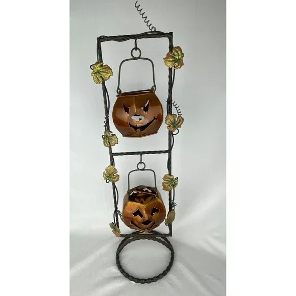 Metal Two Tier Jack-o-Lantern Pumpkin Candle Votive Tea Light Holder 22