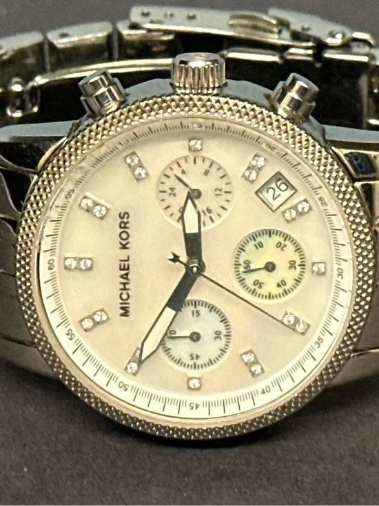 Michael Kors Silver-Tone Crystal Accent Men's Chronograph Watch