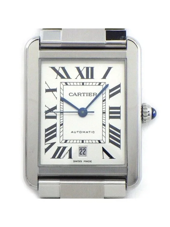 Cartier Watch Tank Solo XL Rectangular Silver Dial Roman Index Date SS Automatic