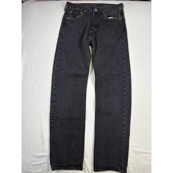 Levis 501 Original Fit Button Fly Jeans Mens 28x32 Faded Black Denim Straight