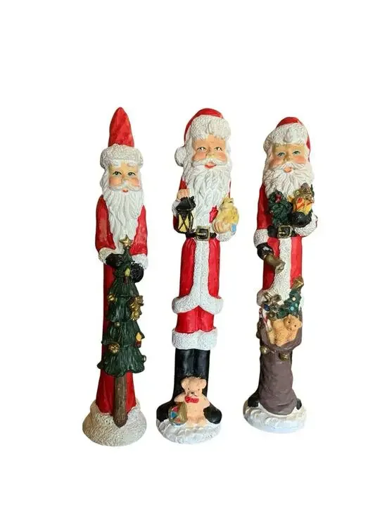 Windsor Collection Lot of 3 Vintage Pencil Santa Figurines Christmas Resin 11.5