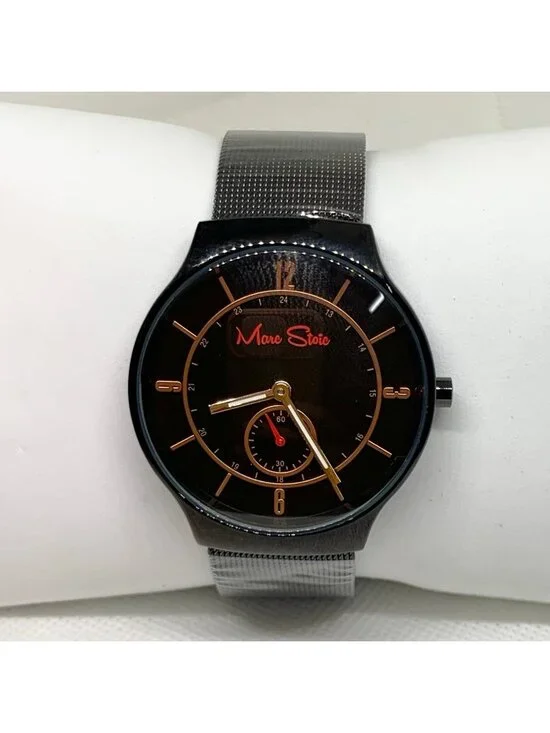 Marc stoic black tone quartz analog men’s watch 40mm small second running