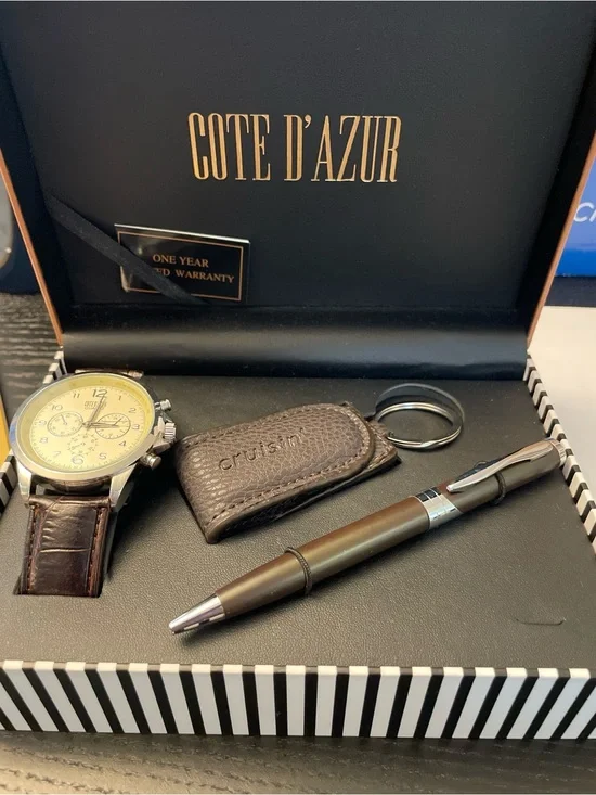 Cote d'Azur Men's Brown Leather Watch Gift Set